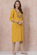 Mustard LIVA Straight Kurta image number 3